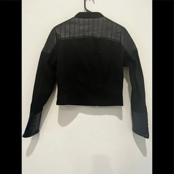 Yoki wool and Faux Leather Black Military Jacket size S - Picture 2 of 3